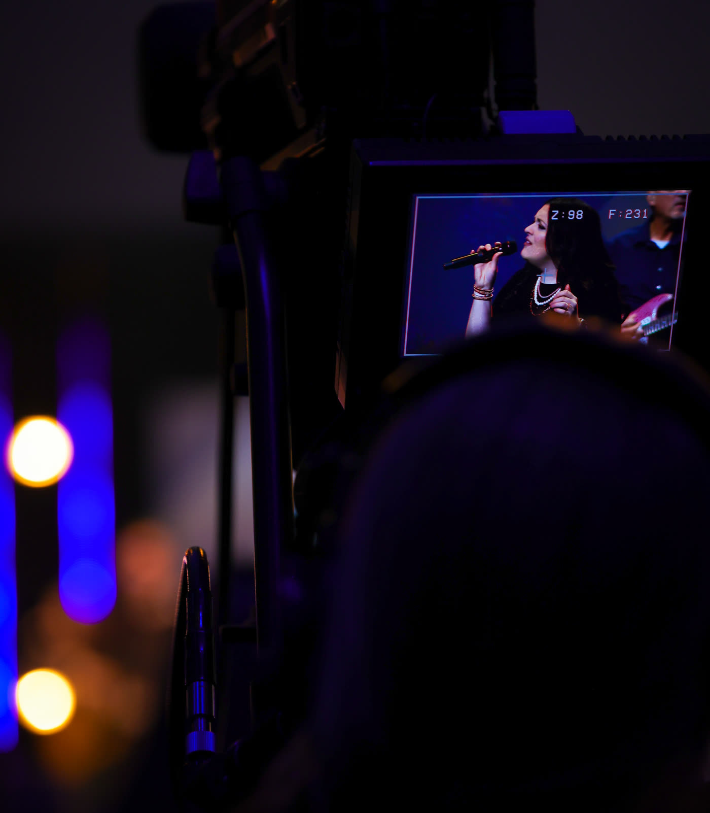 Live concert videography on a camera monitor